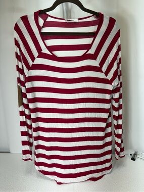 Zenana Outfitters Burgundy & White Striped Long Sleeve Scoop Neck Top 3521